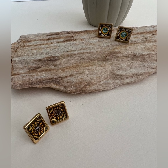 Elegant Boho Chic Stud Earring Set - Gold Square Trendy Stud Earrings - Picture 5 of 15